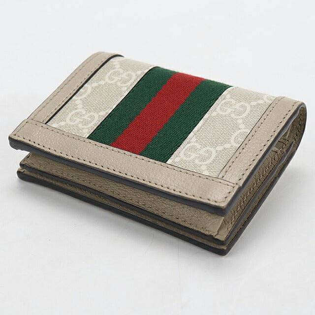 中古 グッチ 二つ折り財布 二折財布 コンパクト レディース ブランド GUCCI オフィディア GG カードケース ウォレット レザー 523155 ベージュ USDGU119464011