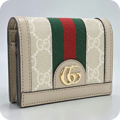 中古 グッチ 二つ折り財布 二折財布 コンパクト レディース ブランド GUCCI オフィディア GG カードケース ウォレット レザー 523155 ベージュ USDGU119464011