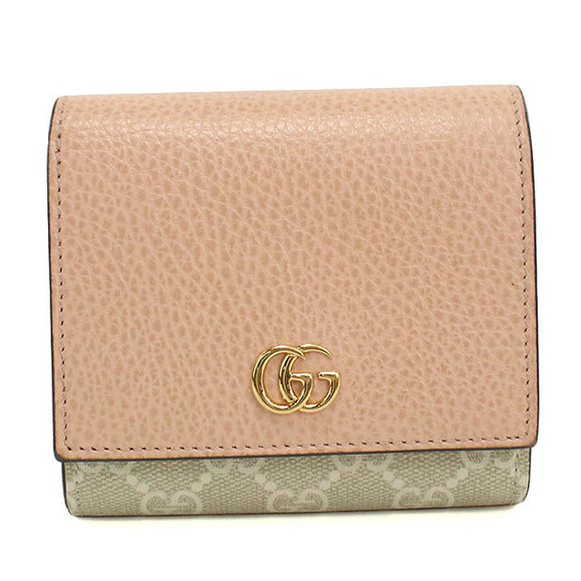 中古 グッチ 二つ折り財布 二折財布 コンパクト レディース ブランド GUCCI ダブルG ミディアム ウォレット レザー 598587 ピンク USDGU119546011