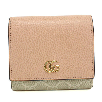 中古 グッチ 二つ折り財布 二折財布 コンパクト レディース ブランド GUCCI ダブルG ミディアム ウォレット レザー 598587 ピンク USDGU119546011