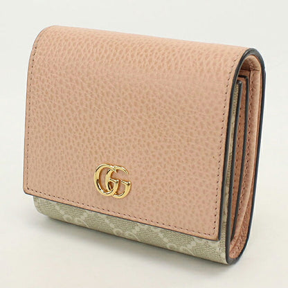 中古 グッチ 二つ折り財布 二折財布 コンパクト レディース ブランド GUCCI ダブルG ミディアム ウォレット レザー 598587 ピンク USDGU119546011