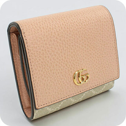 中古 グッチ 二つ折り財布 二折財布 コンパクト レディース ブランド GUCCI ダブルG ミディアム ウォレット レザー 598587 ピンク USDGU119546011