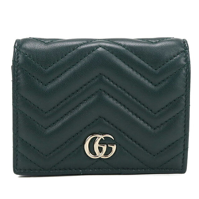 中古 グッチ 二つ折り財布 二折財布 コンパクト レディース ブランド GUCCI ダブルG カードケース ウォレット レザー 466492 グリーン USDGU119828011