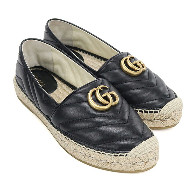 中古 グッチ エスパドリーユ レディース ブランド GUCCI  エスパドリーユ レザー 551890 ブラック シューズ USDGU119833011