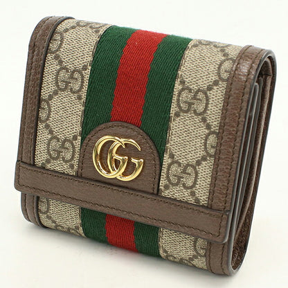 中古 グッチ 二つ折り財布 二折財布 コンパクト レディース ブランド GUCCI オフィディア コンパクトウォレット レザー 598662 ベージュ USDGU119859011