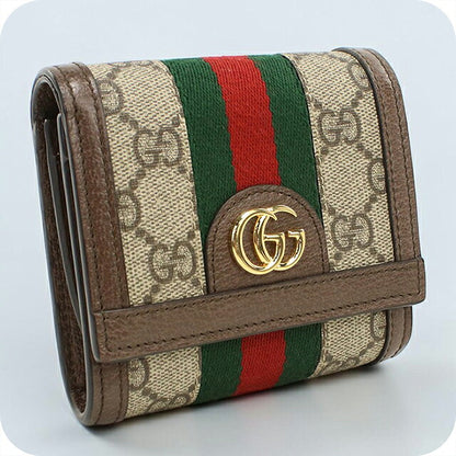 中古 グッチ 二つ折り財布 二折財布 コンパクト レディース ブランド GUCCI オフィディア コンパクトウォレット レザー 598662 ベージュ USDGU119859011