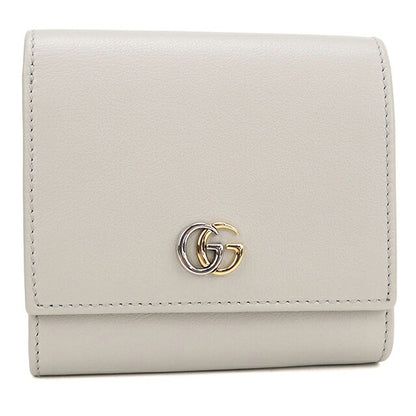 中古 グッチ 二つ折り財布 二折財布 コンパクト レディース ブランド GUCCI ダブルG ミディアム ウォレット レザー 790062 グレー USDGU120088011