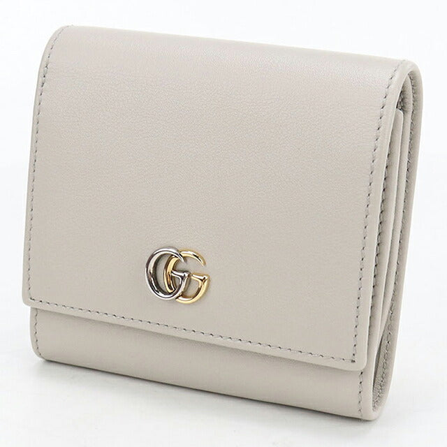 中古 グッチ 二つ折り財布 二折財布 コンパクト レディース ブランド GUCCI ダブルG ミディアム ウォレット レザー 790062 グレー USDGU120088011