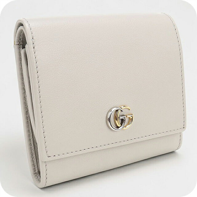 中古 グッチ 二つ折り財布 二折財布 コンパクト レディース ブランド GUCCI ダブルG ミディアム ウォレット レザー 790062 グレー USDGU120088011