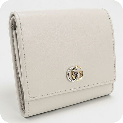 中古 グッチ 二つ折り財布 二折財布 コンパクト レディース ブランド GUCCI ダブルG ミディアム ウォレット レザー 790062 グレー USDGU120088011