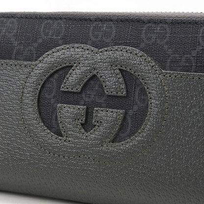 中古 グッチ 長財布ラウンドファスナー メンズ ブランド GUCCI カットアウト インターロッキングG  レザー 701423 グレー USDGU120124011