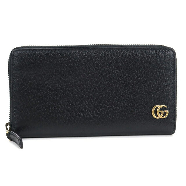 中古 グッチ 長財布ラウンドファスナー レディース ブランド GUCCI GGマーモント  レザー 735845 ブラック USDGU120128011
