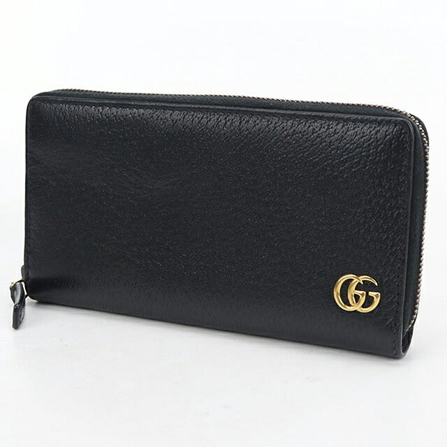 中古 グッチ 長財布ラウンドファスナー レディース ブランド GUCCI GGマーモント  レザー 735845 ブラック USDGU120128011