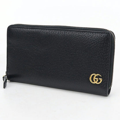 中古 グッチ 長財布ラウンドファスナー レディース ブランド GUCCI GGマーモント  レザー 735845 ブラック USDGU120128011