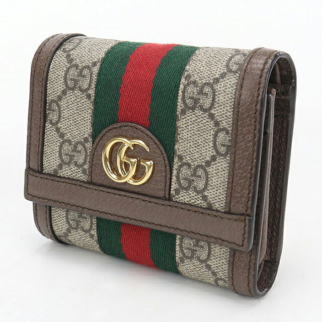中古 グッチ 三つ折り財布 三折財布 コンパクト レディース ブランド GUCCI オフィディア  523174 ベージュ USDGU120174011
