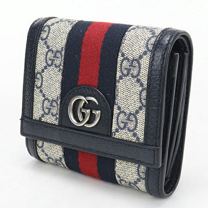 中古 グッチ 二つ折り財布 二折財布 コンパクト レディース ブランド GUCCI オフィディア コンパクトウォレット 598662 ネイビー USDGU120392011