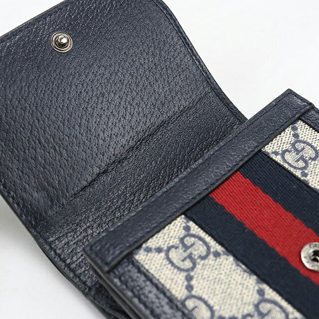 中古 グッチ 二つ折り財布 二折財布 コンパクト レディース ブランド GUCCI オフィディア コンパクトウォレット 598662 ネイビー USDGU120392011