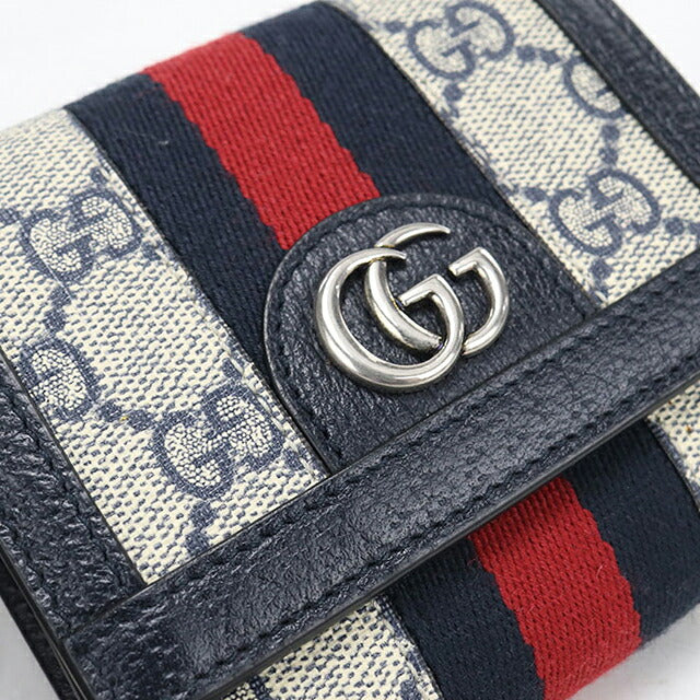 中古 グッチ 二つ折り財布 二折財布 コンパクト レディース ブランド GUCCI オフィディア コンパクトウォレット 598662 ネイビー USDGU120392011