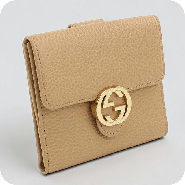 Used Gucci Bifold Wallet Bifold Wallet Compact Ladies Brand GUCCI Interlocking G W Hook Leather 615525 Beige USDGU120534011