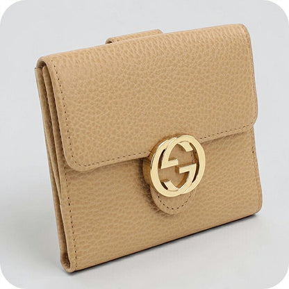 Used Gucci Bifold Wallet Bifold Wallet Compact Ladies Brand GUCCI Interlocking G W Hook Leather 615525 Beige USDGU120534011