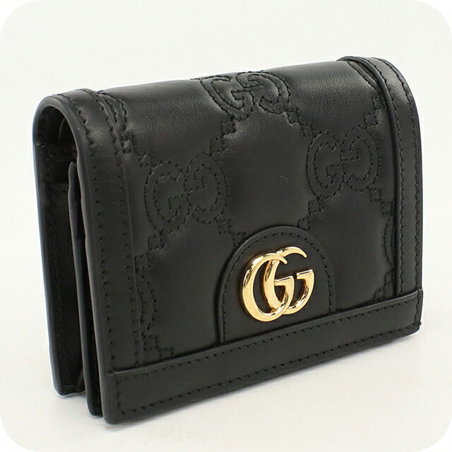 中古 グッチ 二つ折り財布 二折財布 コンパクト レディース ブランド GUCCI GGマトラッセ カードケース ウォレット レザー 723786 ブラック USDGU120660011