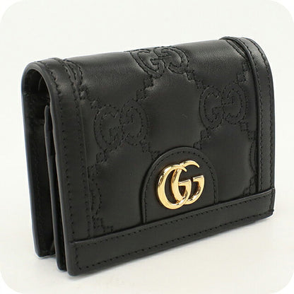 中古 グッチ 二つ折り財布 二折財布 コンパクト レディース ブランド GUCCI GGマトラッセ カードケース ウォレット レザー 723786 ブラック USDGU120660011