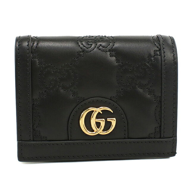中古 グッチ 二つ折り財布 二折財布 コンパクト レディース ブランド GUCCI GGマトラッセ カードケース ウォレット レザー 723786 ブラック USDGU120660011