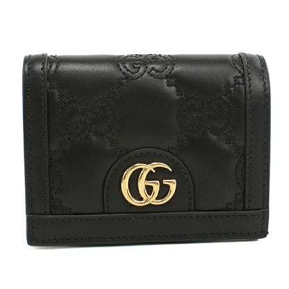 中古 グッチ 二つ折り財布 二折財布 コンパクト レディース ブランド GUCCI GGマトラッセ カードケース ウォレット レザー 723786 ブラック USDGU120660011