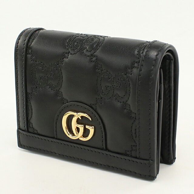 中古 グッチ 二つ折り財布 二折財布 コンパクト レディース ブランド GUCCI GGマトラッセ カードケース ウォレット レザー 723786 ブラック USDGU120660011