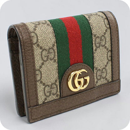 二手 Gucci 双折钱包 双折钱包 紧凑女士品牌 GUCCI Ophidia 卡包钱包 523155 米色 USDGU121182011