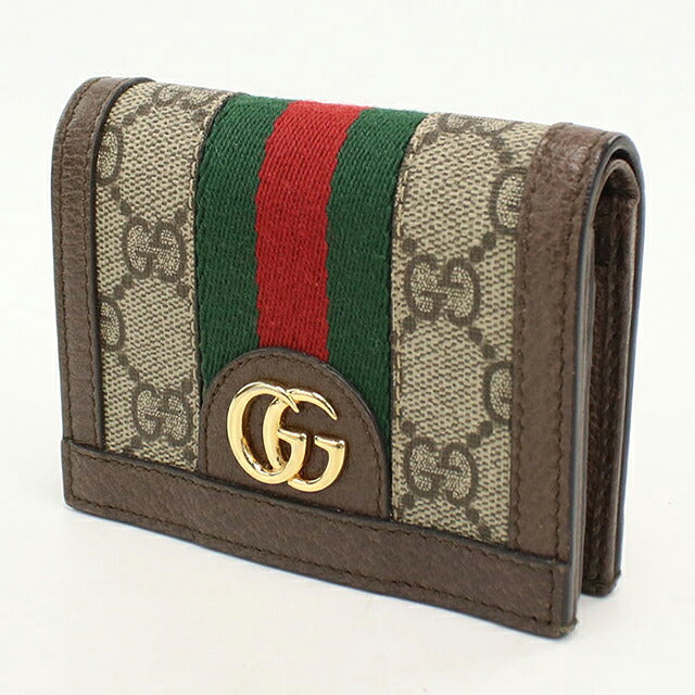 二手 Gucci 双折钱包 双折钱包 紧凑女士品牌 GUCCI Ophidia 卡包钱包 523155 米色 USDGU121182011
