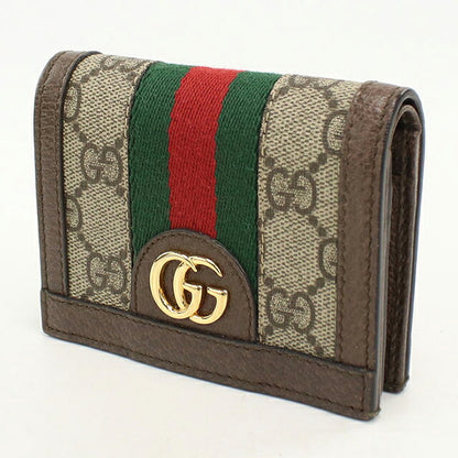 二手 Gucci 双折钱包 双折钱包 紧凑女士品牌 GUCCI Ophidia 卡包钱包 523155 米色 USDGU121182011