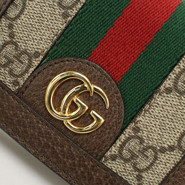 二手 Gucci 双折钱包 双折钱包 紧凑女士品牌 GUCCI Ophidia 卡包钱包 523155 米色 USDGU121182011