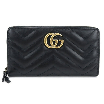 中古 グッチ 長財布ラウンドファスナー レディース ブランド GUCCI ダブルG  レザー 443123 ブラック USDGU121236011