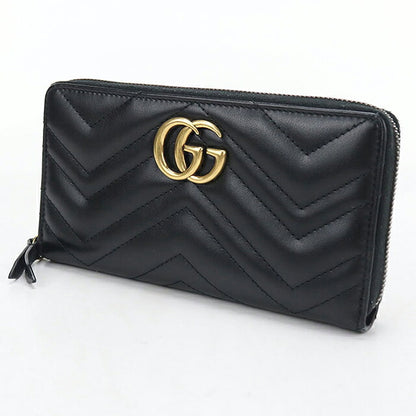 中古 グッチ 長財布ラウンドファスナー レディース ブランド GUCCI ダブルG  レザー 443123 ブラック USDGU121236011