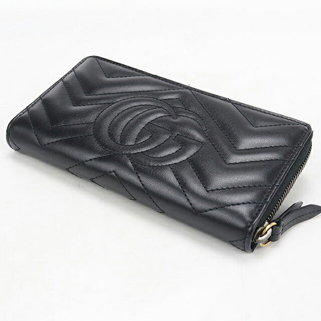 中古 グッチ 長財布ラウンドファスナー レディース ブランド GUCCI ダブルG  レザー 443123 ブラック USDGU121236011