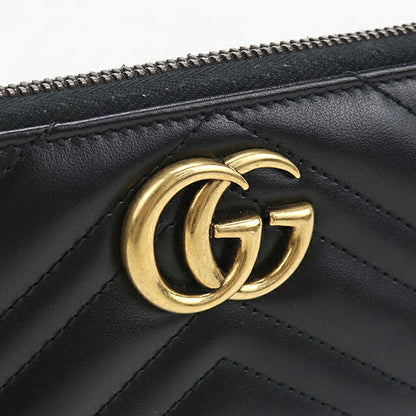 中古 グッチ 長財布ラウンドファスナー レディース ブランド GUCCI ダブルG  レザー 443123 ブラック USDGU121236011