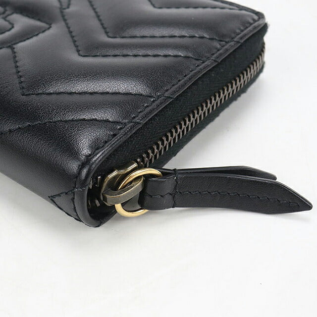 中古 グッチ 長財布ラウンドファスナー レディース ブランド GUCCI ダブルG  レザー 443123 ブラック USDGU121236011