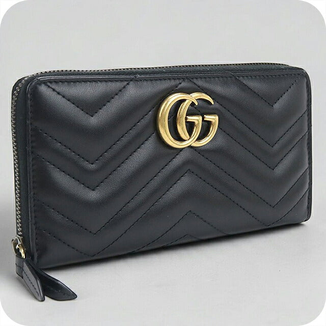 中古 グッチ 長財布ラウンドファスナー レディース ブランド GUCCI ダブルG  レザー 443123 ブラック USDGU121236011