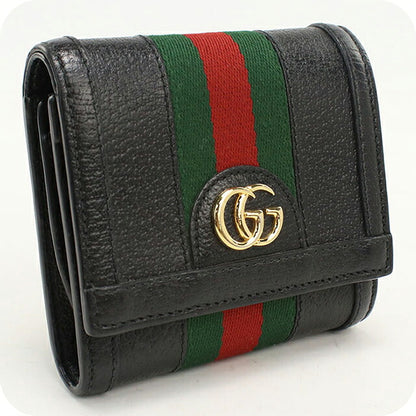 二手 Gucci 双折钱包 双折钱包 紧凑型女士品牌 GUCCI Ophidia 中号钱包皮革 719887 黑色 USDGU121300011