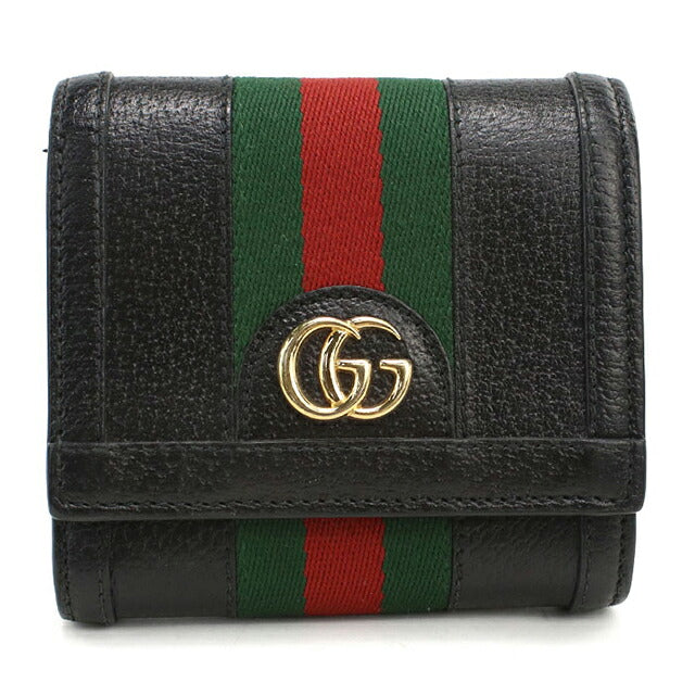 二手 Gucci 双折钱包 双折钱包 紧凑型女士品牌 GUCCI Ophidia 中号钱包皮革 719887 黑色 USDGU121300011