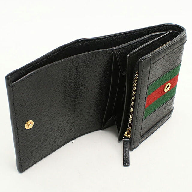 二手 Gucci 双折钱包 双折钱包 紧凑型女士品牌 GUCCI Ophidia 中号钱包皮革 719887 黑色 USDGU121300011