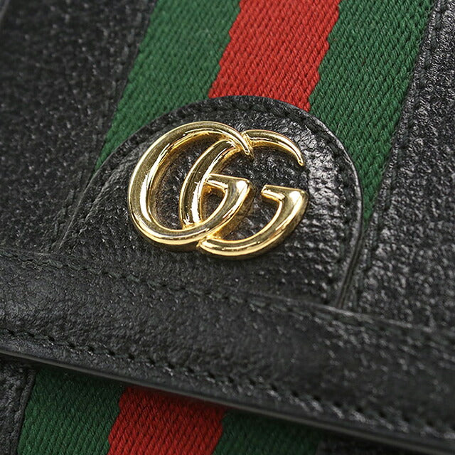二手 Gucci 双折钱包 双折钱包 紧凑型女士品牌 GUCCI Ophidia 中号钱包皮革 719887 黑色 USDGU121300011