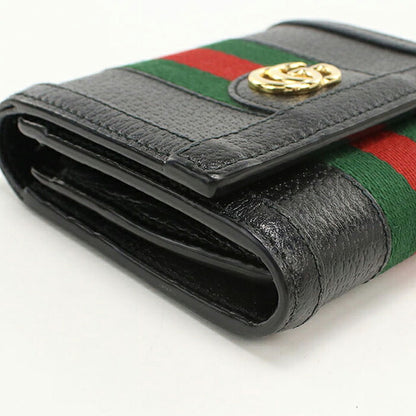 二手 Gucci 双折钱包 双折钱包 紧凑型女士品牌 GUCCI Ophidia 中号钱包皮革 719887 黑色 USDGU121300011