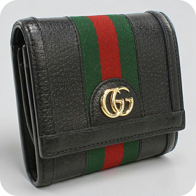 二手 Gucci 双折钱包 双折钱包 紧凑型女士品牌 GUCCI Ophidia 中号钱包皮革 719887 黑色 USDGU121300011