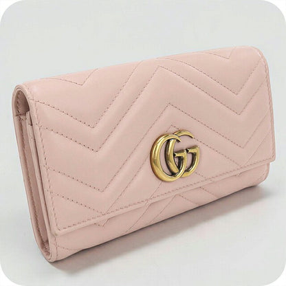 中古 グッチ 長財布二折 レディース ブランド GUCCI ダブルG コンチネンタルウォレット レザー 443436 ピンク USDGU121418011