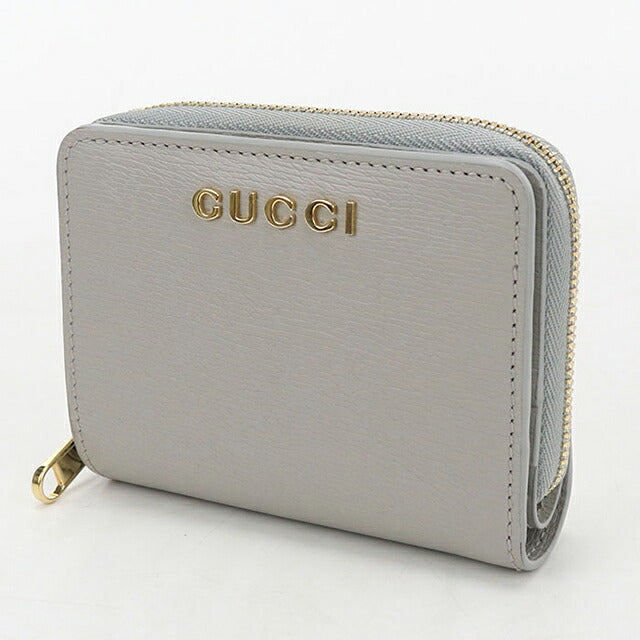 中古 グッチ 二つ折り財布 二折財布 コンパクト レディース ブランド GUCCI グッチ スクリプト ミニ ウォレット レザー 772639 グレー USDGU121430011