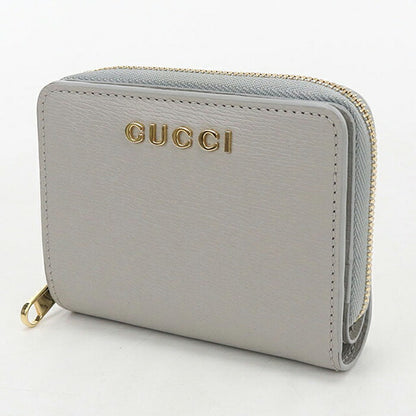 中古 グッチ 二つ折り財布 二折財布 コンパクト レディース ブランド GUCCI グッチ スクリプト ミニ ウォレット レザー 772639 グレー USDGU121430011