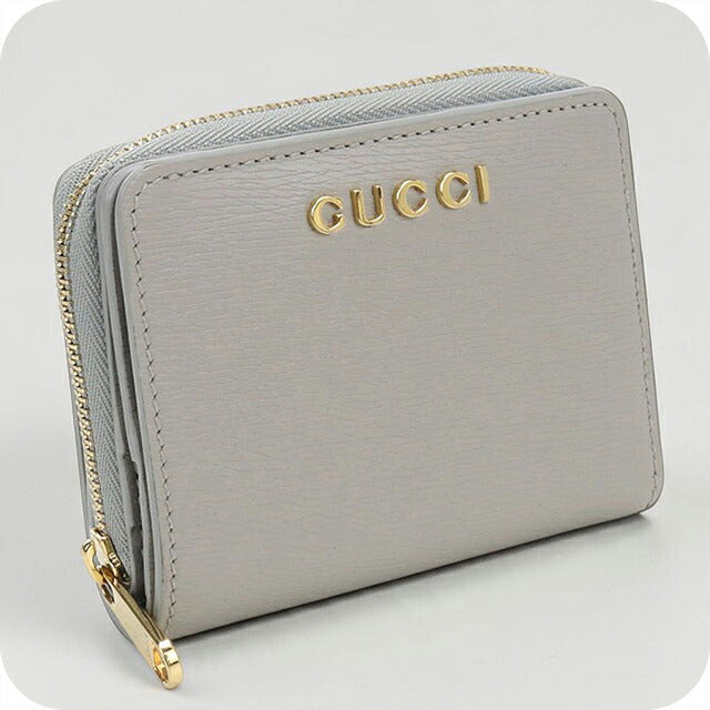 中古 グッチ 二つ折り財布 二折財布 コンパクト レディース ブランド GUCCI グッチ スクリプト ミニ ウォレット レザー 772639 グレー USDGU121430011