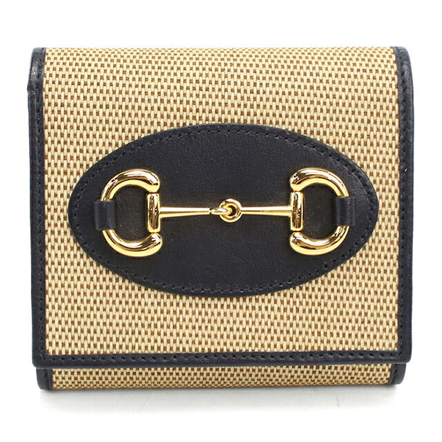 中古 グッチ 二つ折り財布 二折財布 コンパクト レディース ブランド GUCCI グッチ 1955 ホースビット 二つ折りウォレット 621891 ベージュ USDGU121527011